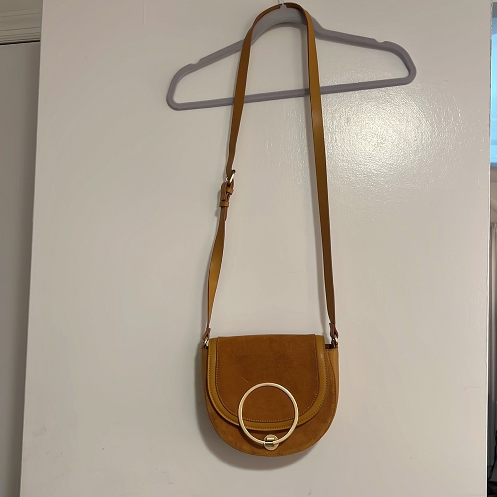Zara Suede Bag Gold Ring Chloe Bag Carmel Tan Leather Suede Satchel Crossbody - Picture 2 of 7